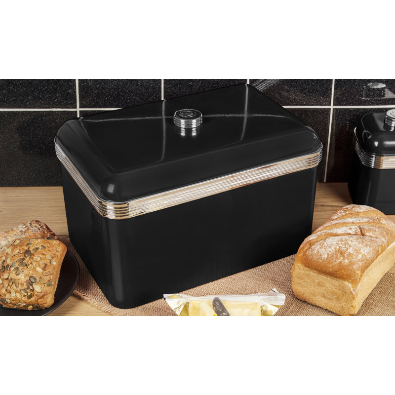 Swan Retro Bread Bin, Metal, 18 Litre,, Black