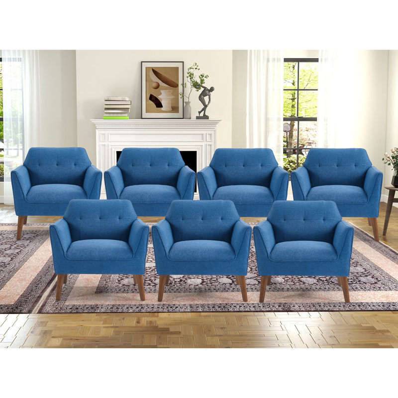 Hotaling 32.2" Wide Transitional Upholstered Solid Wood Arm Accent Chair, Blue