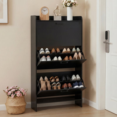Shoe Cabinet with 3 Flip Drawers, Slim Wooden Shoe Storage Organizer for Entryway, Hallway & Living Room, Space-Saving Hidden Shoe Rack with Adjustable Shelves, Modern Entryway Furniture
