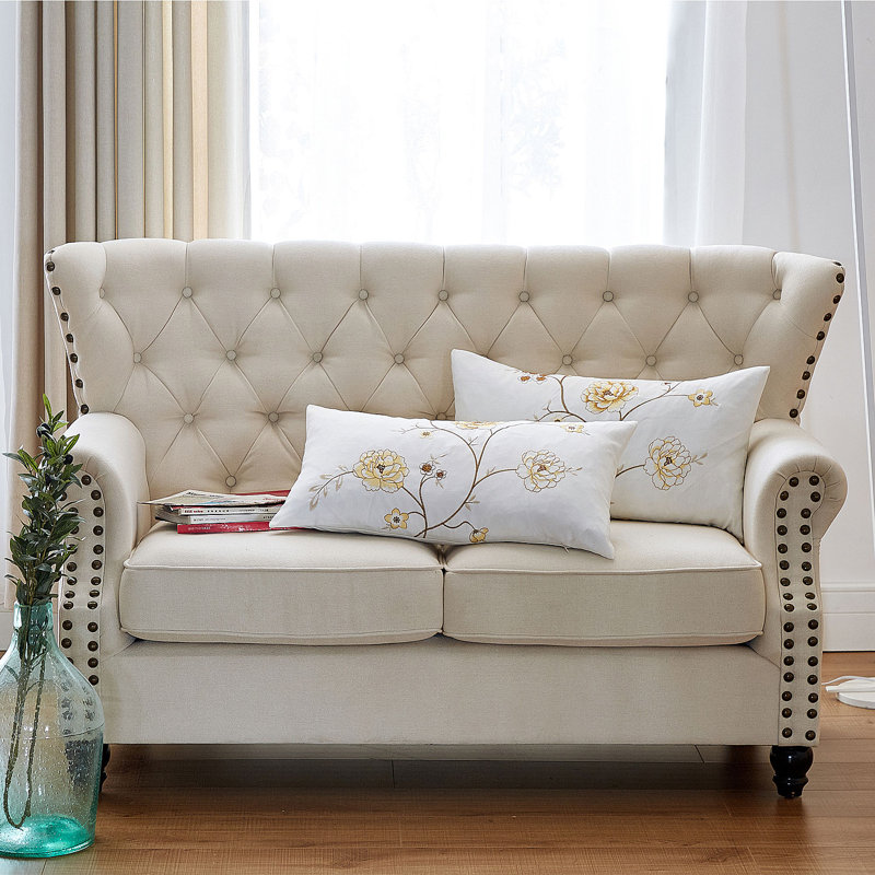 Spring Flower Embroidered Pillow Cover, Gold