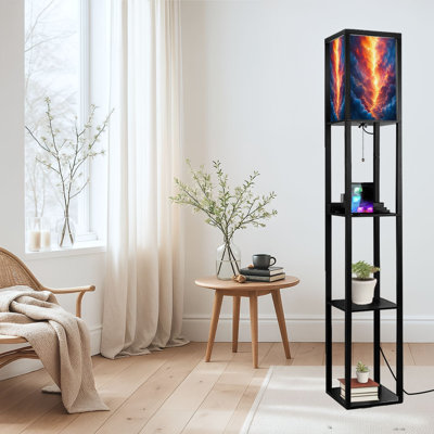 Dimmable LED Standing Floor Lamp Sunset Sky Colorful, MDF Frame Floor Lamp with Remote Control, 3 Color Light, for Living Room Bedroom