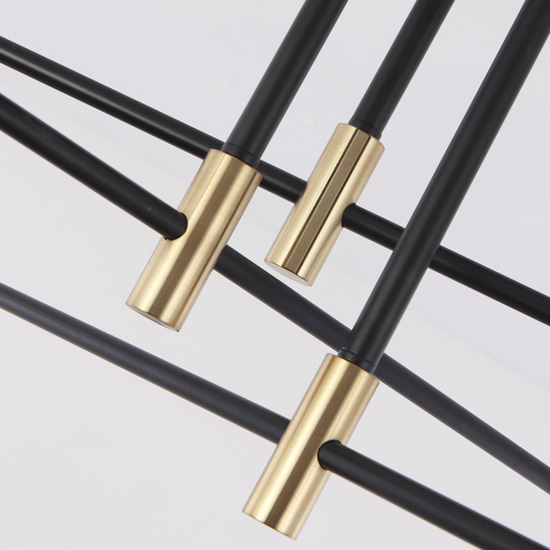 Eiren 6-Light 27.56'' Dimmable Sputnik Chandelier Modern Linear Semi Flush Mount Ceiling Light, Black/Gold