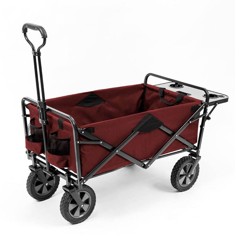 Mac Sports Collapsible Folding Outdoor Garden Utility Wagon Cart w/ Table, Maroon