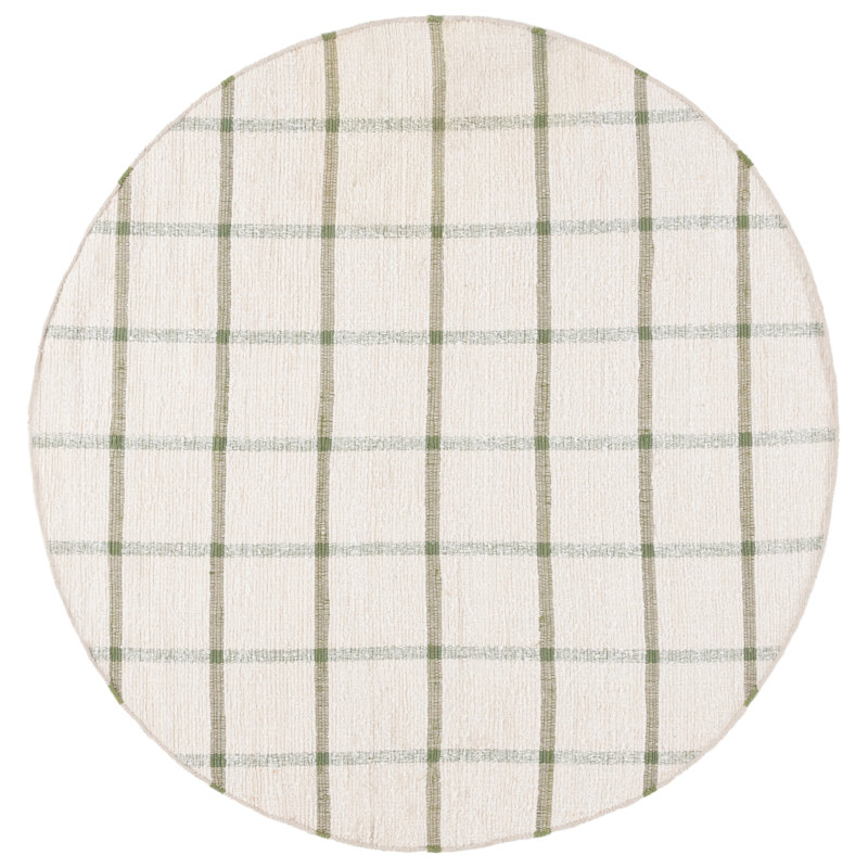 Nuriye Handwoven Recycled Cotton Plaid Rug, Round 6'