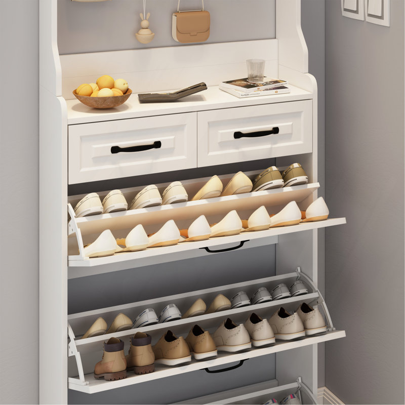 Shoe Cabinet  With 3 Doors 2 Drawers With Hanger,Large Space For Storage