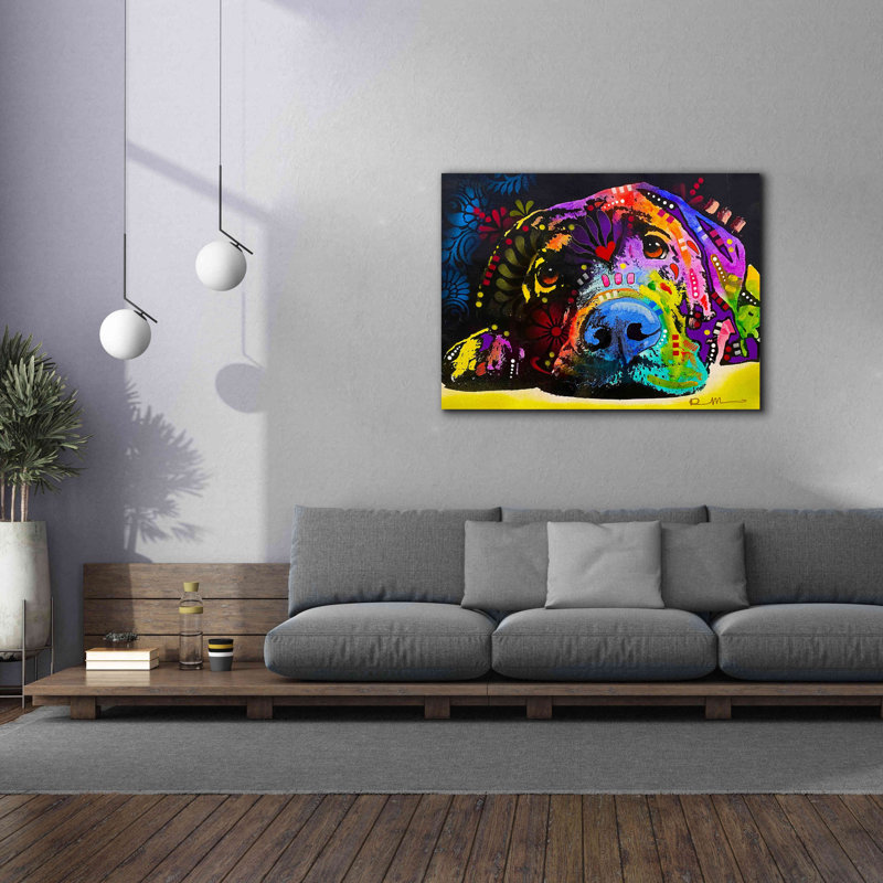 «Lying Lab 2» par Dean Russo, art mural sur toile, H 40 po x l 54 po x P 1,5 po
