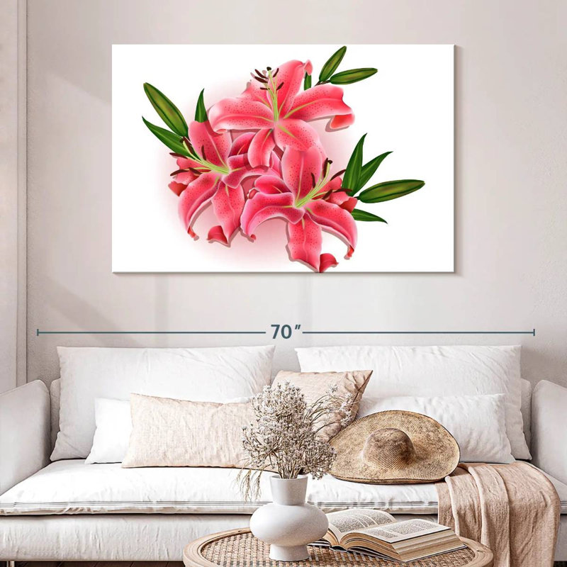 Harnek - jolies fleurs de lys roses, H 32 po x l 48 po