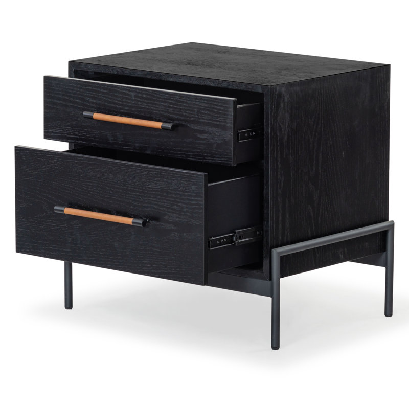 Kufeldt 26" W 2-Drawer Manufactured Wood Nightstand, Brown/Black