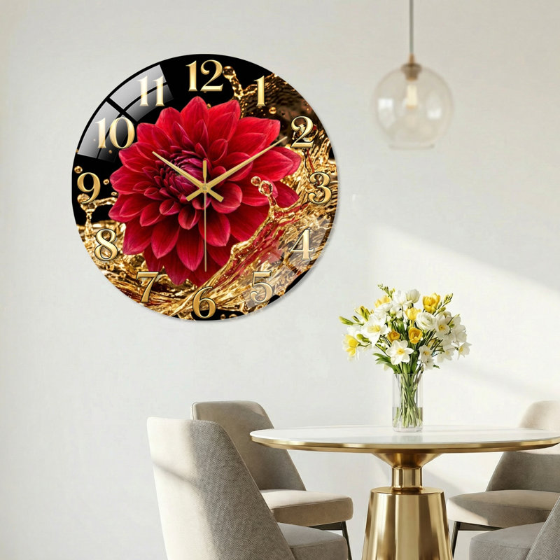 Horloge murale florale en verre, 40 x 40 cm (15,7 x 15,7 pouces)