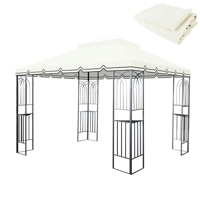 Auvent de remplacement pour pavillon de jardin 10 x 10 pi - beige. Tissu. Protégé, eau, décoloration. Possède des trous de bonde et un couvercle supérieur en filet anti-insectes. Double niveau, hydrofuge, résistant à la décoloration. Équipé d'un filet