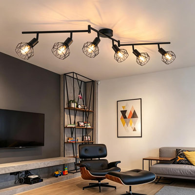 6-Lights Retro Industrial Ceiling Light Track Lighting Kit E14 Base & Bulb Not Included