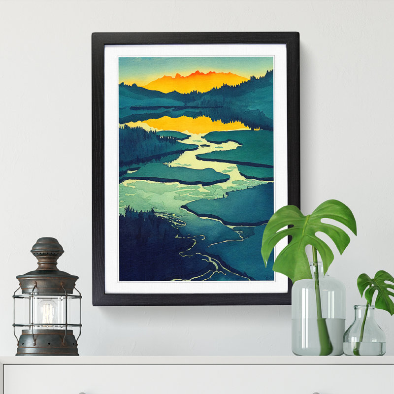 Watercolour Lake Vol.3 - Single Picture Frame Print, Black, 64cm H x 46cm W x 2cm D
