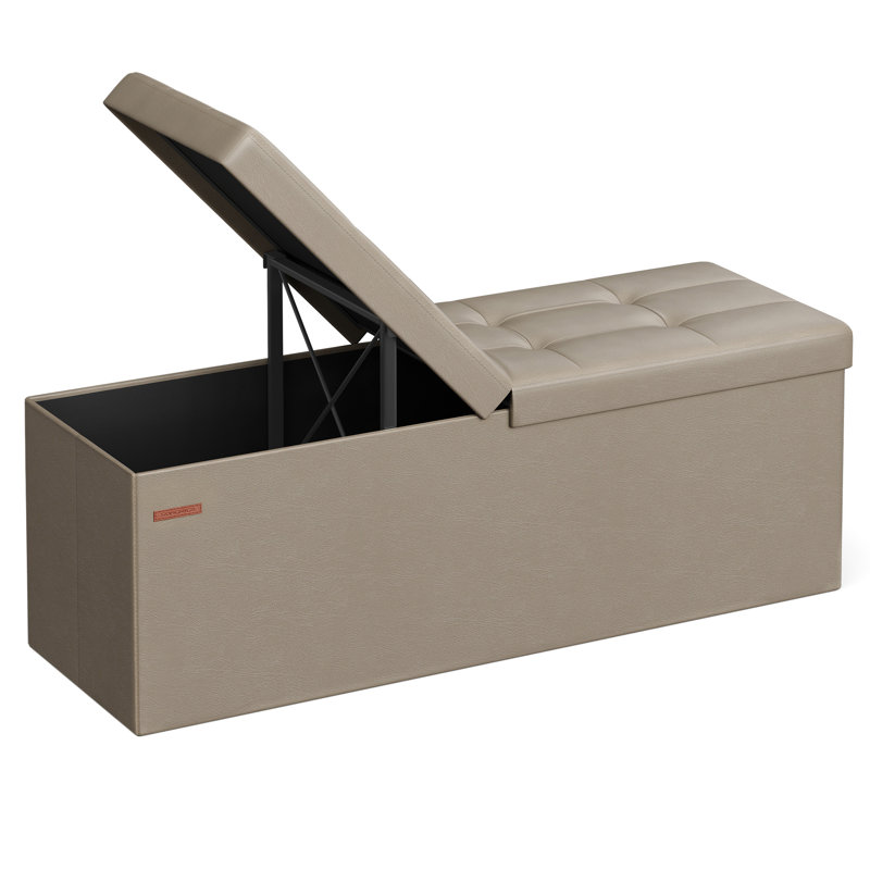 Folding Storage Ottoman, Light Taupe, 15"H x 43.3"W x 15"D