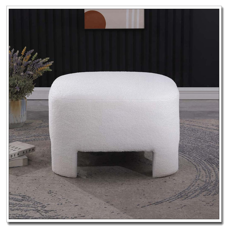 White Chenille Ottoman
