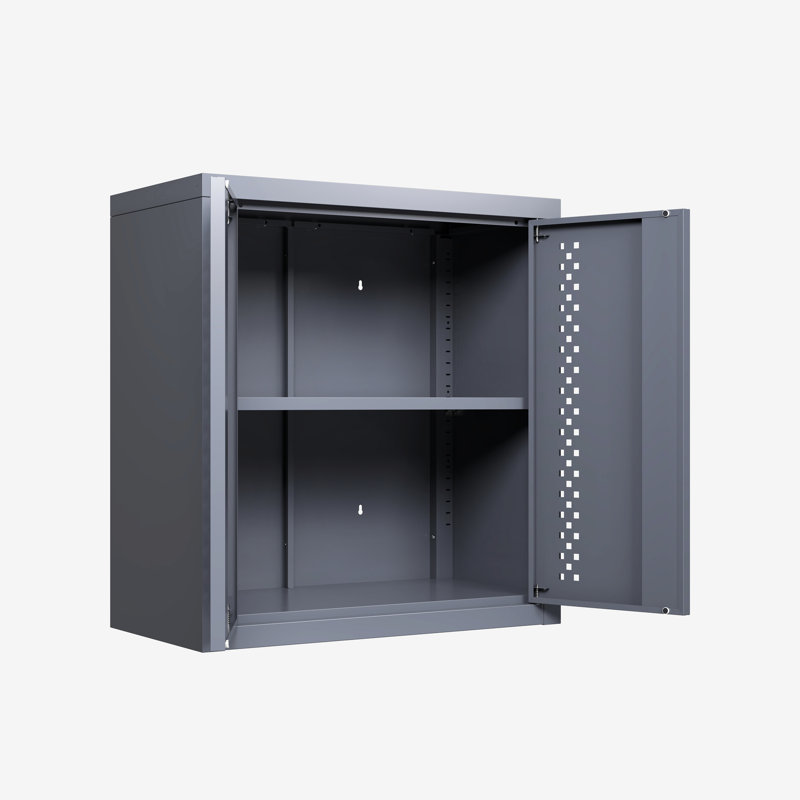 Armoire de garage murale en métal gris, H 14,07 po, rangement dans les sous-sols, cuisines et entrepôts, tablettes amovibles, assemblage facile, mouvement de charnière de porte en douceur, fonctionnement précis