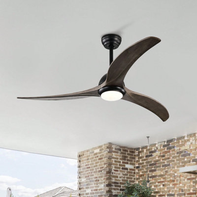 52" Outdoor Indoor Wood Ceiling Fan With Light And Remote, Noiseless Reversible Motor 6 Speeds Ceiling Fan For Patio