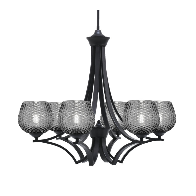 Lustre suspendu 6 lumières Shutesbury, verre fumé 6 po, Clair, Nickel brossé