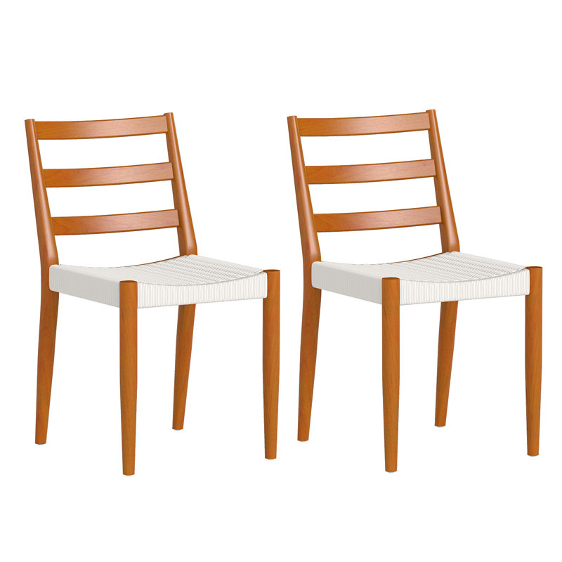 Chaise de salle à manger moderne en bois massif respirant de 18,7 po de largeur, Brun / Blanc