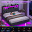 Floating Bed Frame with Charging Station, LED Lights and Upholstered Headboard for Bedroom, Modern Floating Beds with Hidden Storage Compartment, No Box Spring Needed-129473227-129473229