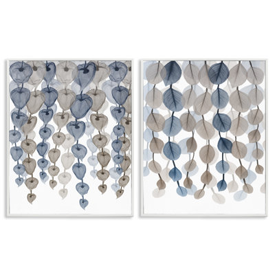 Falling Vines Neutral Blue Brown Leaves by Albert Koetsier - 2 Piece Graphic Art Print Set