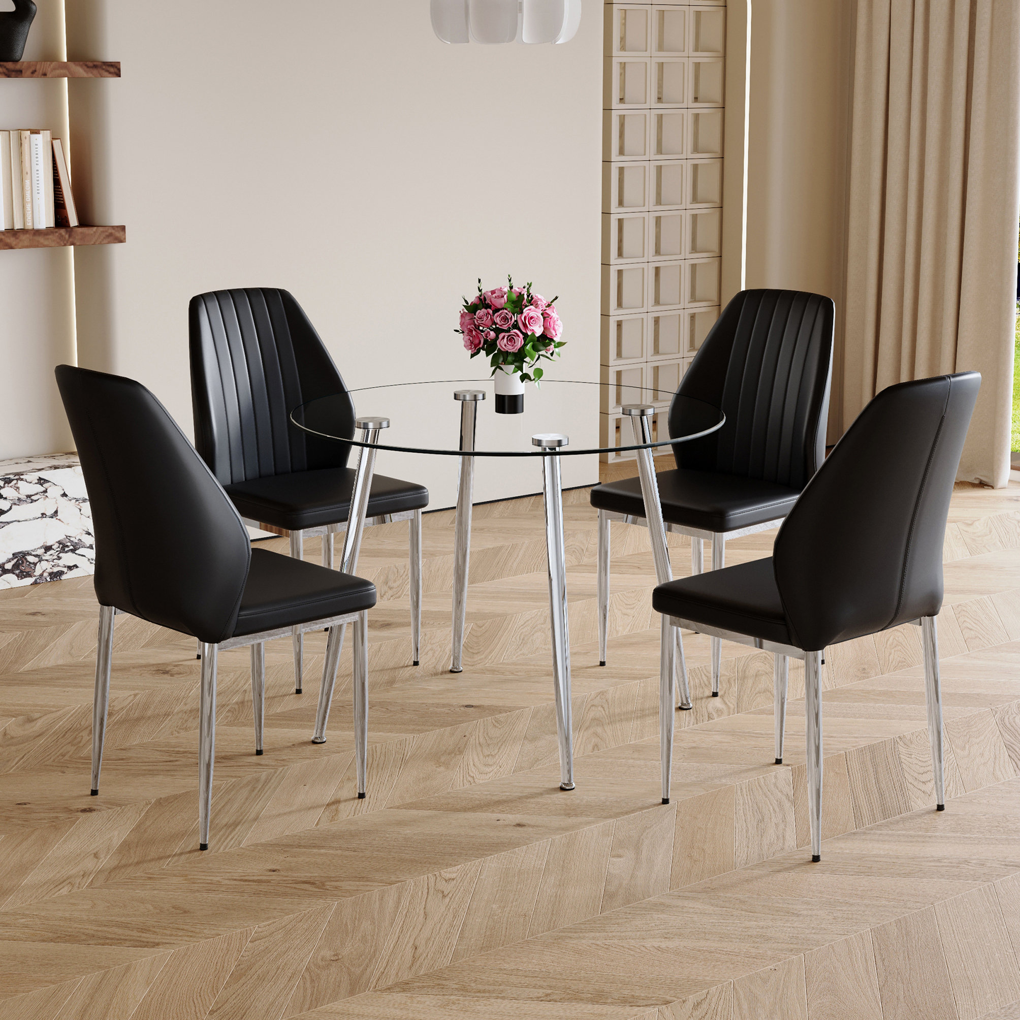Ivy Bronx Table And Chair Set. (1 Table+4 Chairs) Round Dining Table ...