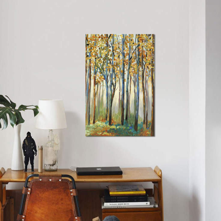 « golden leaves », impression sur toile, H 12 po x l 8 po x P 0,75 po, Toile tendue, Pas de tapis