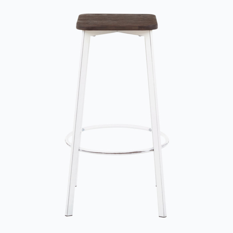 Vintage White & Espresso Industrial Backless Bar Stool
