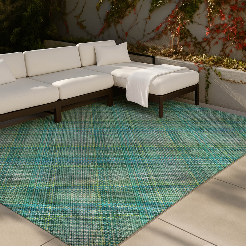 Machine Washable Indoor/Outdoor Chantille ACN2880 Plaid Rug, Teal, 9' x 12'