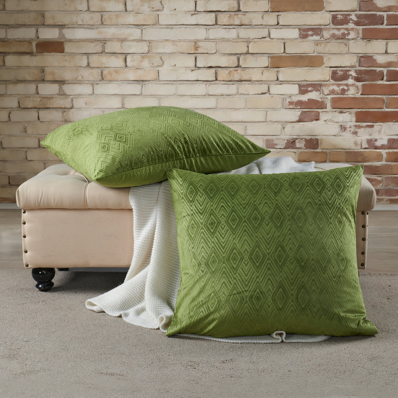 Ikat Velvet Euro Throw Pillow Covers, Avocado
