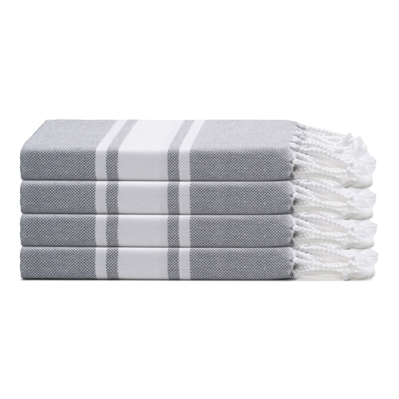 Ensemble de 4 essuie-mains en coton à rayures Mono, Gris