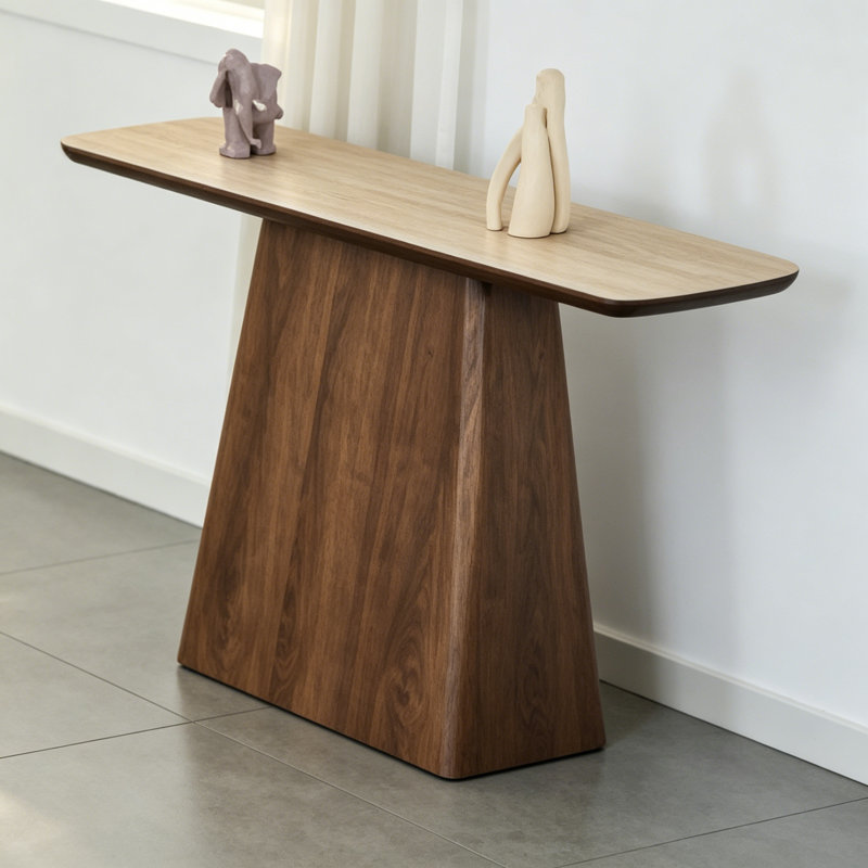 Console Live Edge en travertin, plateau de table à poutre de roche de 11 mm avec base effilée en panneau de fibres à densité moyenne plaqué, canapé d'entrée naturel moderne