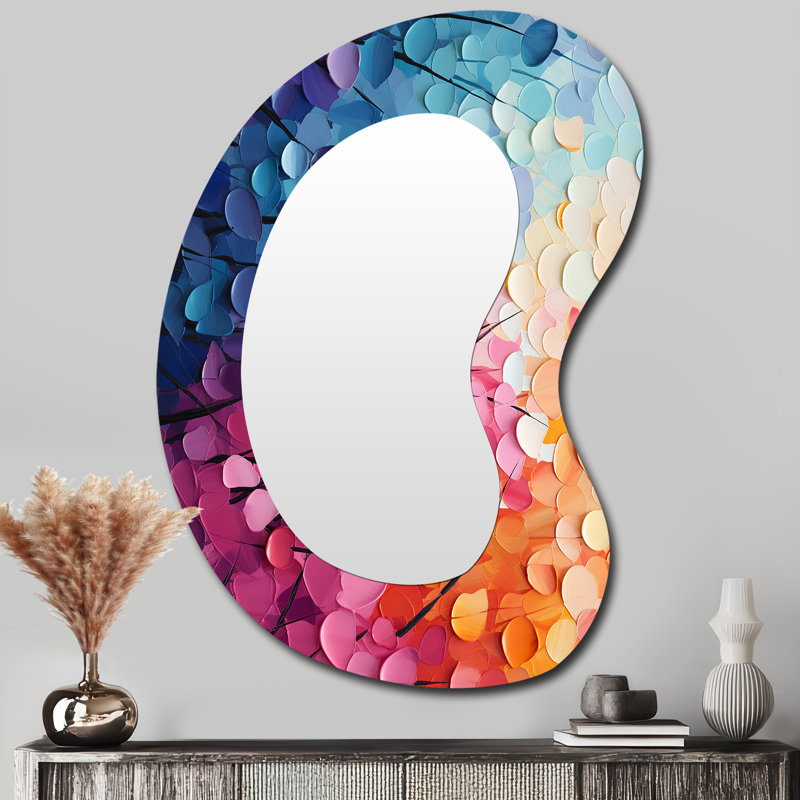 Arc-en-ciel Reverie Collages IV - Collages abstraits, décoration en métal - Miroir mural moderne, 39 po x 28 po