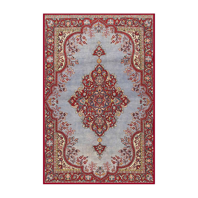 Tapis traditionnel mehroon/noir/bleu Meka, Rectangle 5 pi x 7 pi