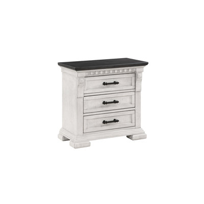 Table de chevet 3 en blanc antique - Pièce de rangement transitionnelle compacte en bois massif