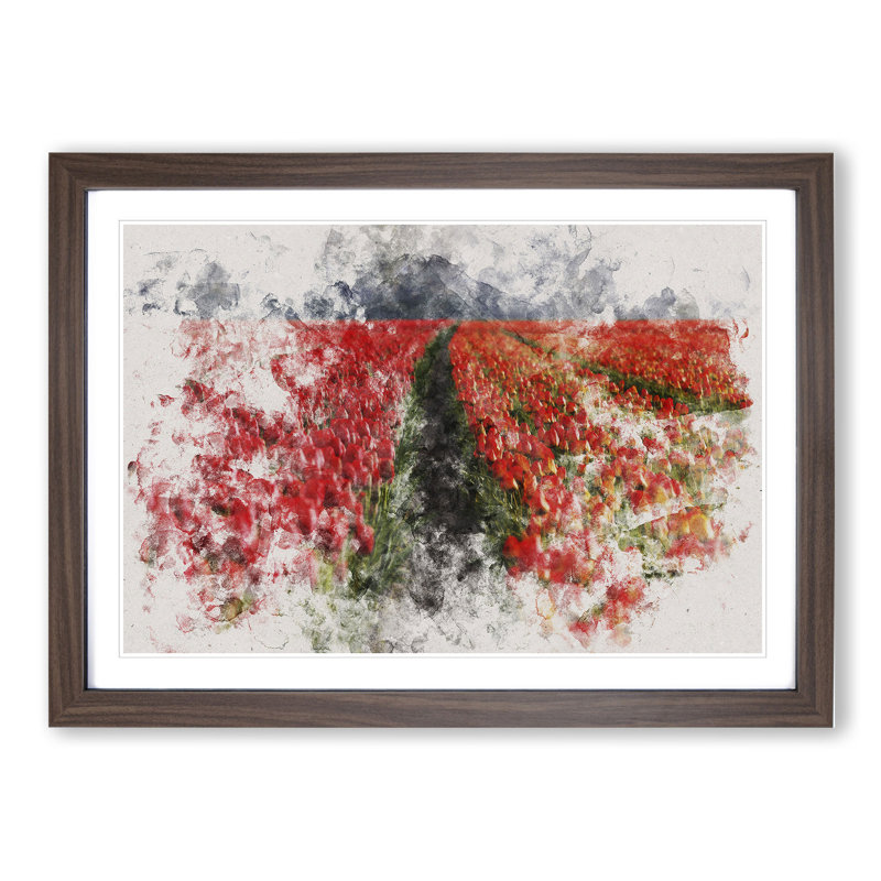 Field of Tulips - Picture Frame Painting, 65cm H x 90cm W x 2cm D, Walnut Framed
