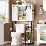 Brizeth Freestanding Over The Toilet Storage Cabinet with Side Storage Rack, Tissue Reel & Hooks