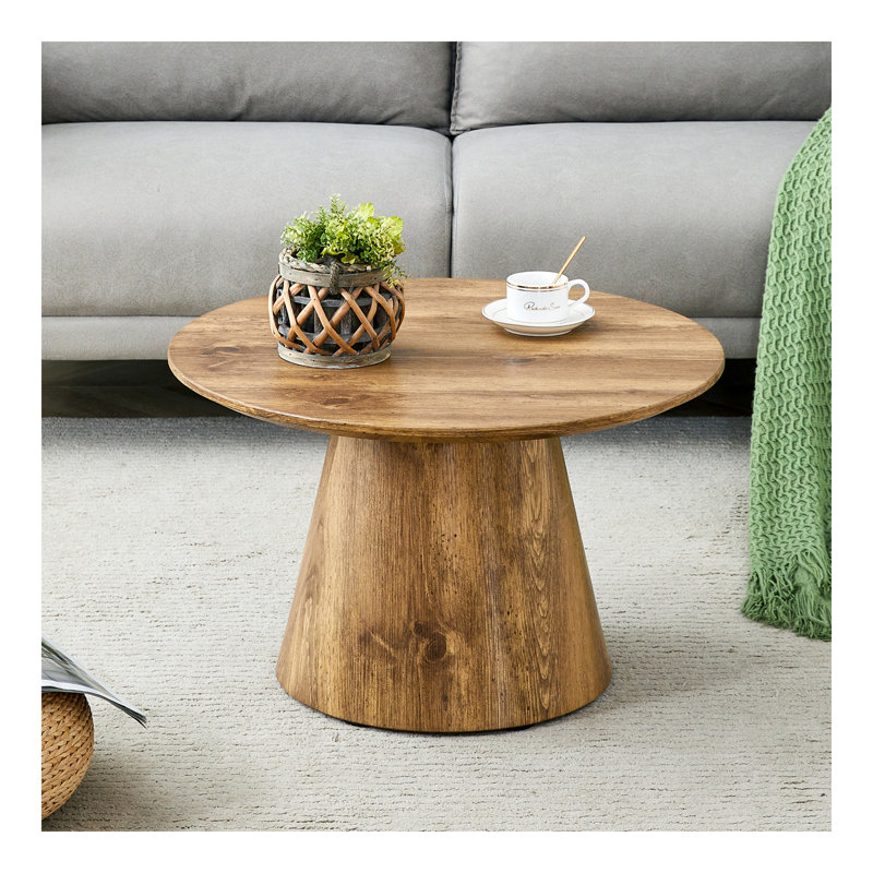Table basse de style médiéval-moderne, avec placage de grain de bois, ensemble de table basse ronde classique et de table d'appoint, salon simple, table de centre de bureau