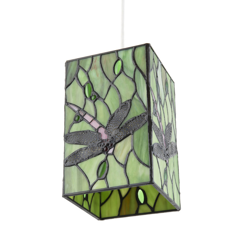 Stained Glass Dragonfly Rectangular Tiffany Pendant Light Shade By, Green