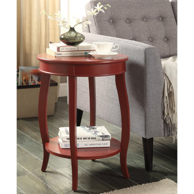 Table d'appoint à finition rouge avec plateau en bois composite et tablette pour terrasse