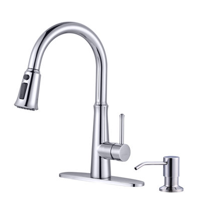 Robinet de cuisine rétractable à poignée simple avec distributeur de savon et accessoires