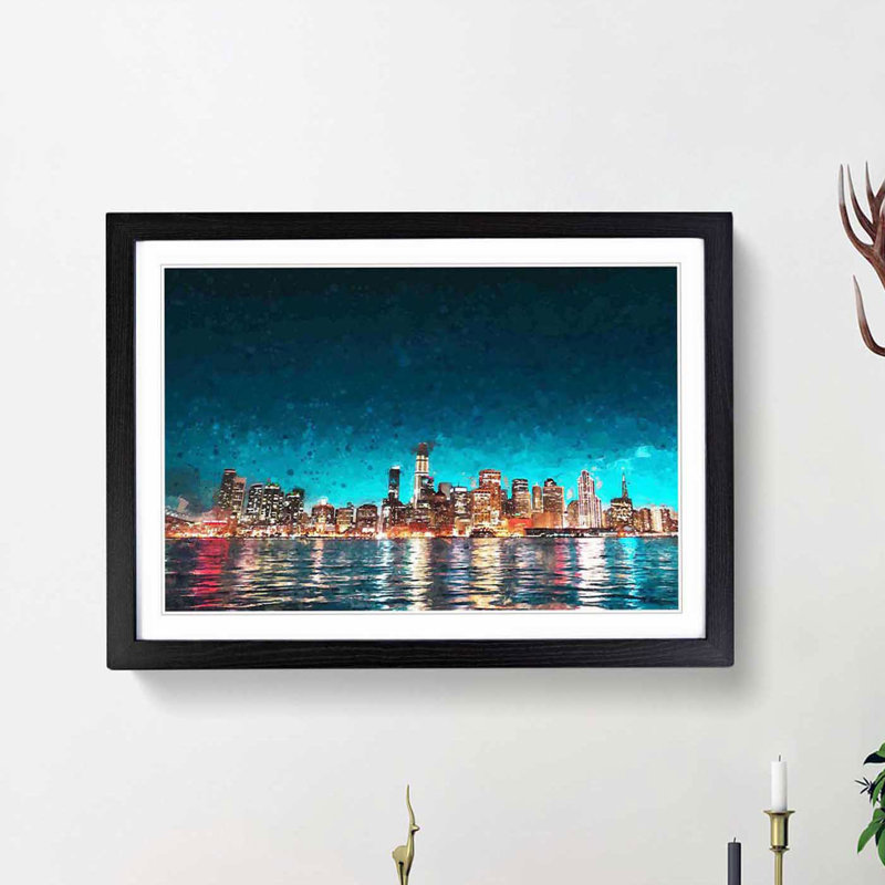 Reflection of the San Francisco Skyline - Picture Frame Painting Print, 27cm H x 36cm W x 2cm D, Black Framed