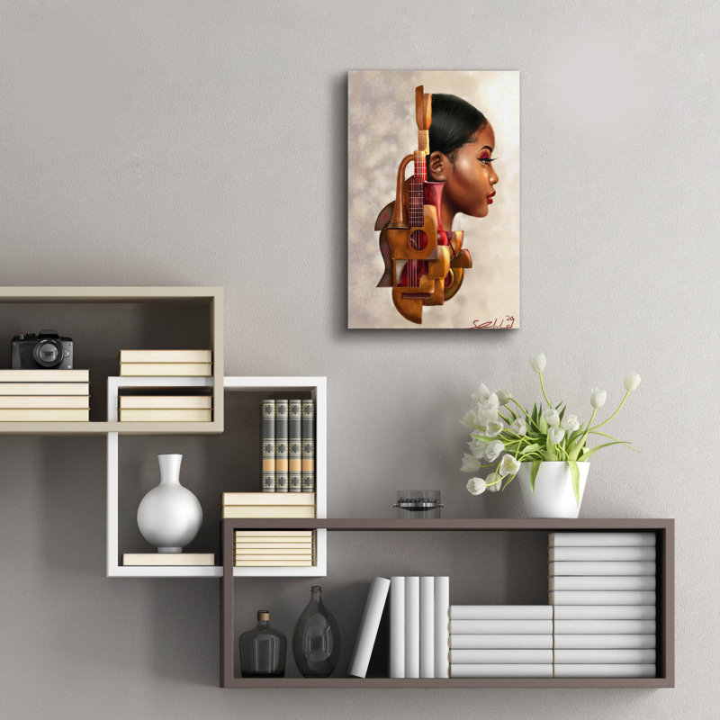 «Mahogany Strings» par Salaam, art mural en verre acrylique, H 24 po x l 16 po x P 0,2 po