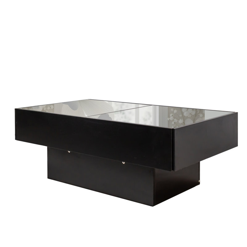 Table basse avec plateau coulissant, table centrale avec compartiment de rangement caché, table extensible pour le salon