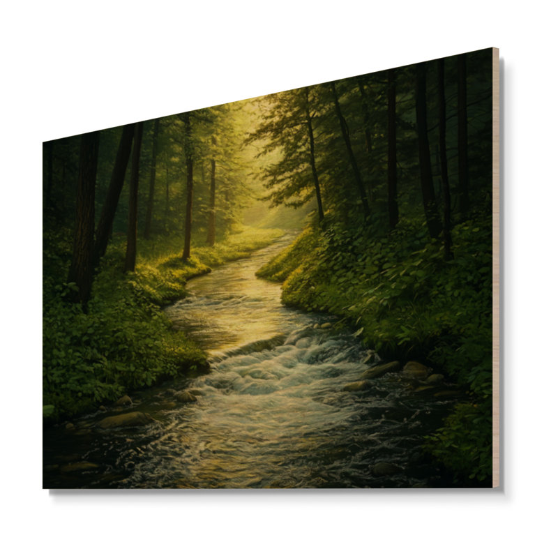 «Winding Forest River II», art mural bois naturel, 18" H x 24" W, Rectangulaire