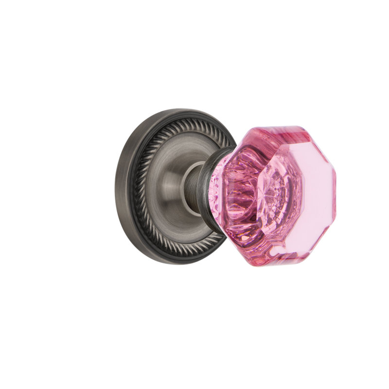 Rosette en corde avec bouton de porte rose Waldorf, 2 3/8 po, Étain antique