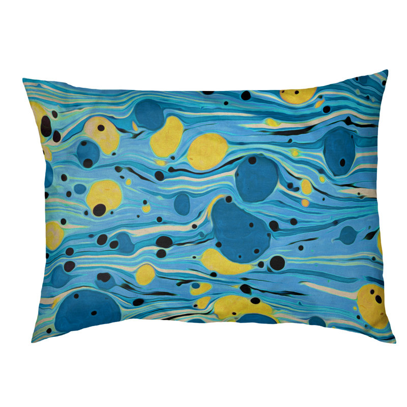 Coussin décoratif tourbillons, Moyen (L 30 po x l 40 po), Bleu/jaune, Utilisation intérieure seulement