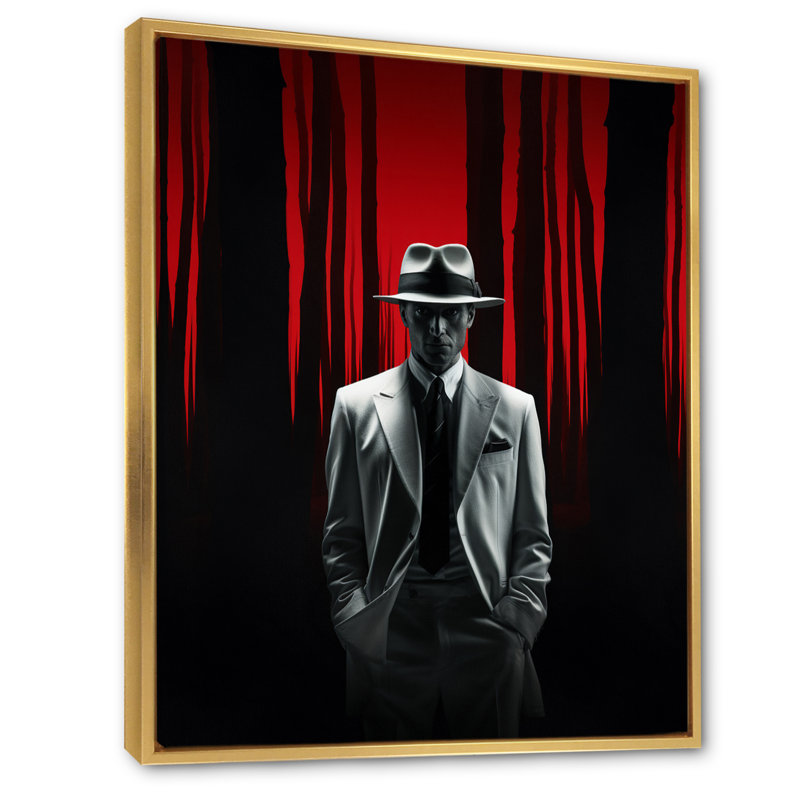 Portrait rétro d'un homme noir et blanc avec un chapeau, Cadre flottant doré, H 40 po x l 30 po x P 1,5 po