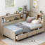 Lit de jour simple en bois avec tablettes et 3 tiroirs, blanc antique, fabrication solide, sans sommier blanc multi bois, nécessaire-1925896154