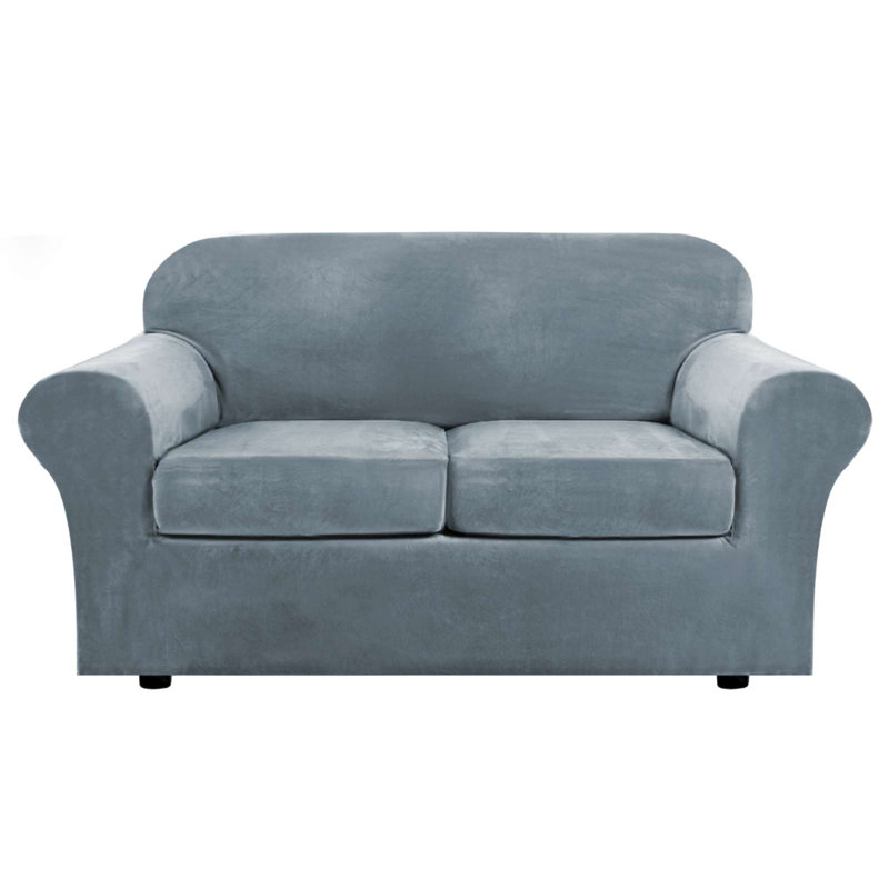 Box Cushion Loveseat Slipcover, Stone Blue