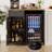39.4" Coffee Bar Cabinet with Fridge Space, Modern Fluted Wine Bar Cabinet with Drawer and Storage for Dining Room, Black